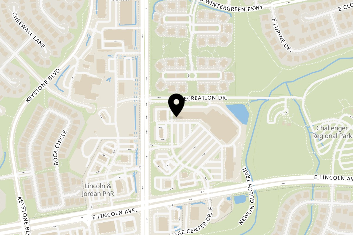 Map showing the location of Cherry Village Asian Grill on 17001 Lincoln Ave A in Parker